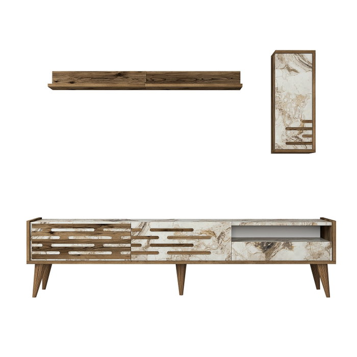 Hanah Home Valensiya Mueble de TV - Nogal, Blanco, Mármol